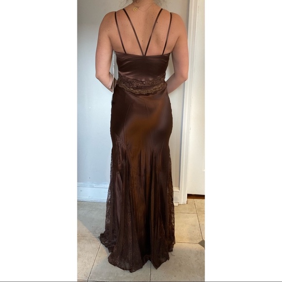 Jovani Silk Gown Brown with Scarf - Picture 3 of 7